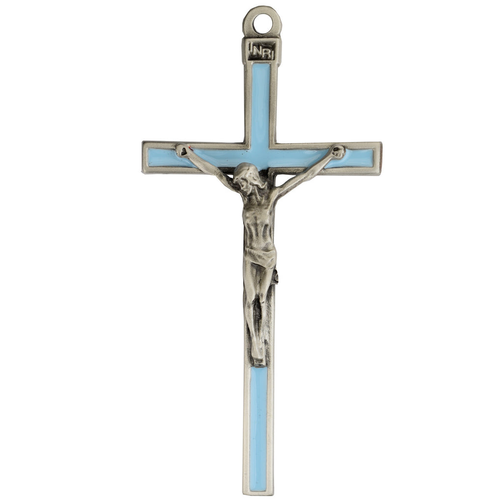 Crucifix - 5" Crucifix with Blue Enamel, Boxed