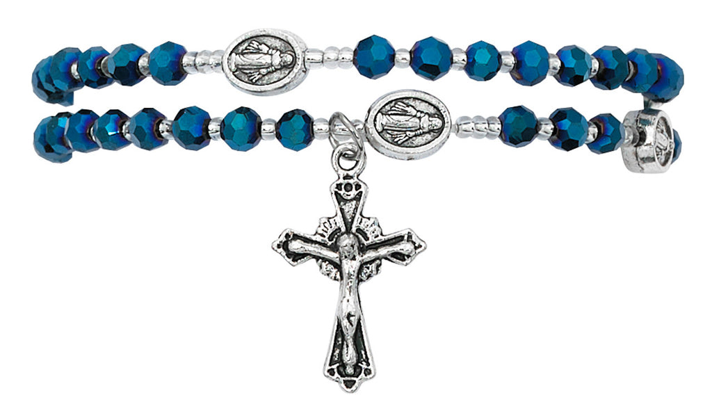 Rosary Twist Bracelet, Blue and Silver