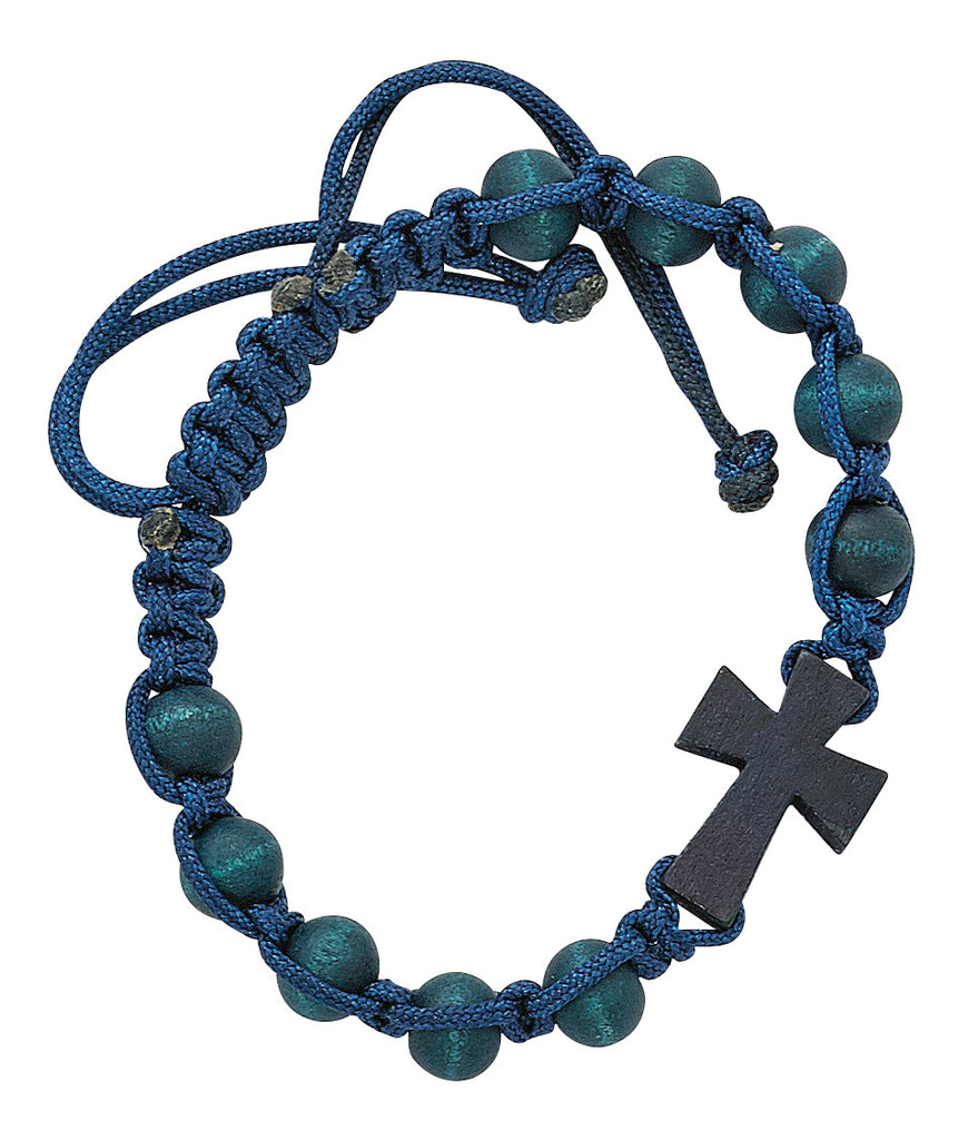 Bracelet - Blue Wood Adjustable Cross Bracelet
