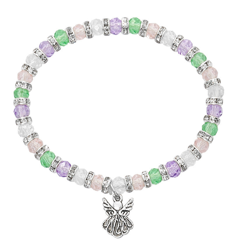 Bracelet - 5.5" Multicolor Pearl Stretch Bracelet (Green and Purple)