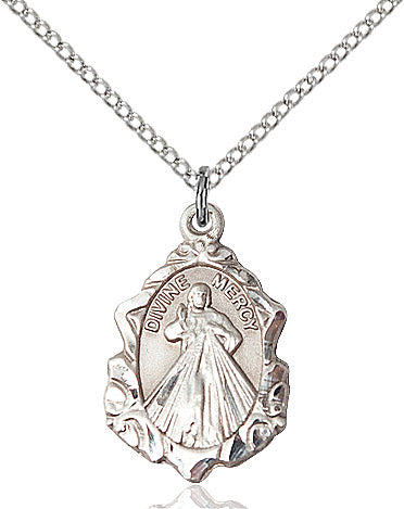 Divine Mercy Necklace Sterling Silver 18"