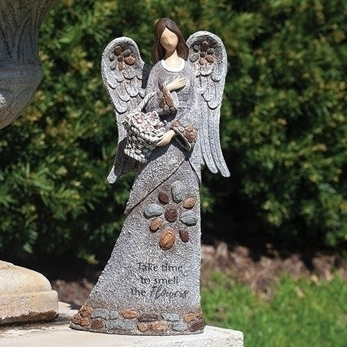 Angel with Basket Pebble Statue 14"H