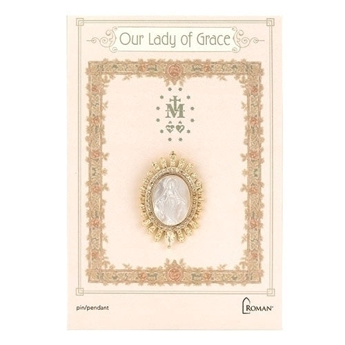 Our Lady of Grace Oval Pin/Pendant Gold 1"H