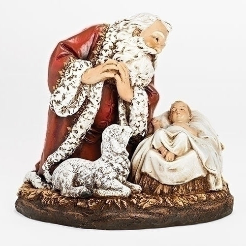 Santa Kneeling to Baby Jesus Statue 8"H