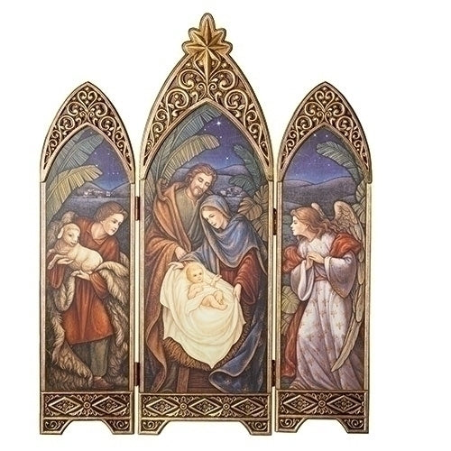 Nativity Triptych with Shepherd, Holy Family, and Angel 36.25"H