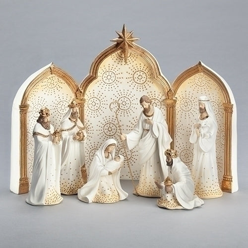 Nativity with Triptych Backdrop 11.25" 9pc set