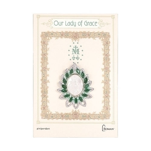 Our Lady of Grace Oval Pin Green 1.75"H