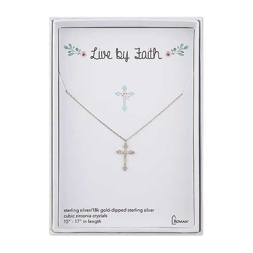 Cross Necklace Sterling Silver 15"-17"L