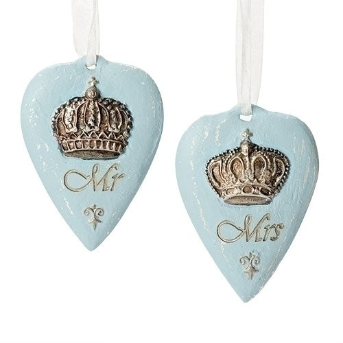 Mr. and Mrs. Heart Ornaments 4"H 2pc set