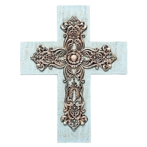 Blue Washed Wall Cross 12.25"H