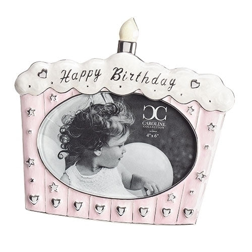 Happy Birthday Cake Frame Pink 7"H