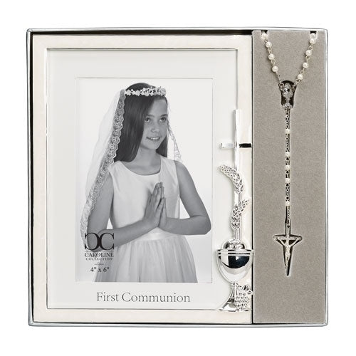Wheat Chalice Frame with Rosary Set 8"H