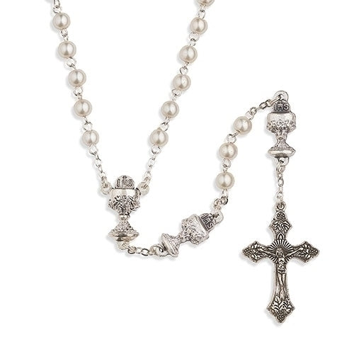 Communion Rosary with Chalice Decades White 18.5"L