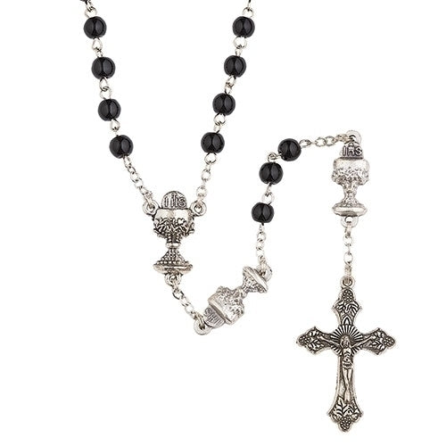 Communion Rosary with Chalice Decades Black 19"L