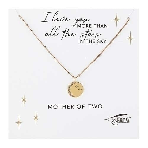 Moon and Stars Necklace for Mother of Two 16"L