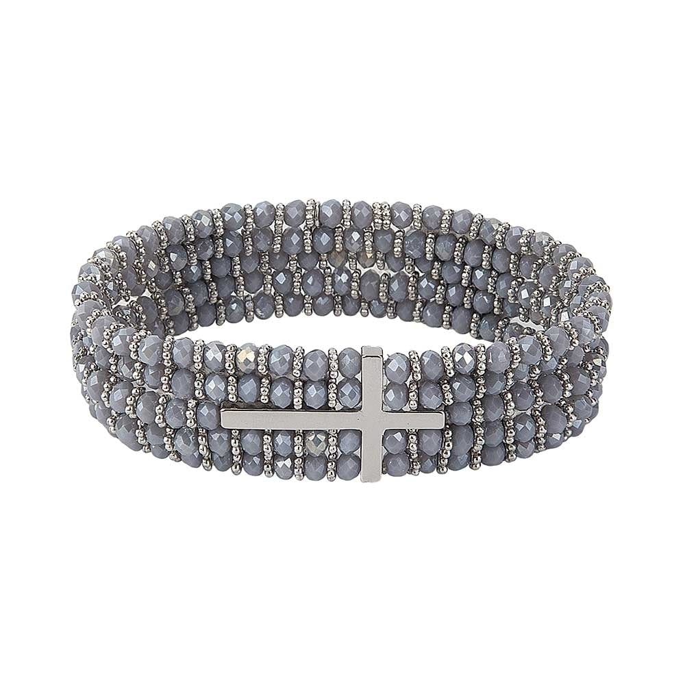 Cross Bracelet, Gray and Silver 7"L