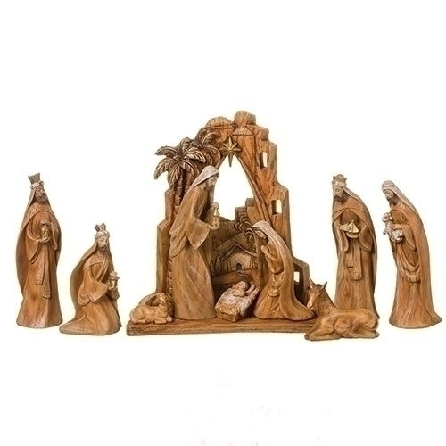 Nativity Carved 12"H 9pc set