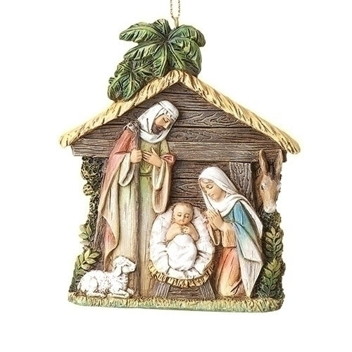 Holy Family Stable Ornament 4"H
