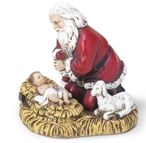 Santa Kneeling to Baby Jesus Ornament 2.75"H