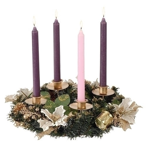 Advent Wreath Candle Holder Ivory Poinsettia 14"D