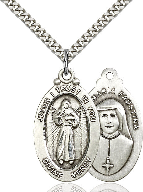 Divine Mercy Necklace Sterling Silver 24"