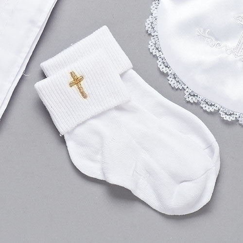 Baptism Socks with Embroidered Cross .25"H