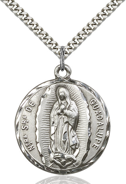 Our Lady of Guadalupe Necklace Sterling Silver 24"