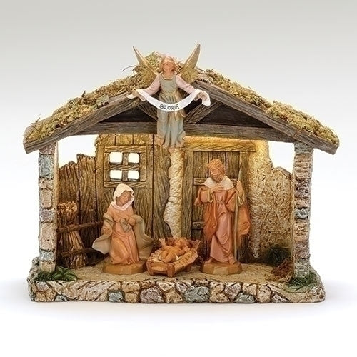 4 Figure Nativity Set with Resin Stable 5" Scale