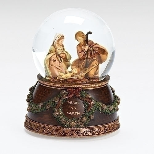 Holy Family Musical Globe with Verse Base 6"H
