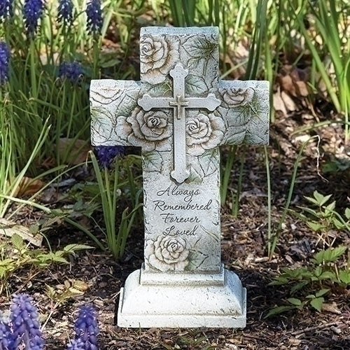 Memorial Cross with Roses 12"H