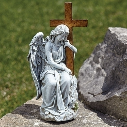 Angel with Cross on Stone 13"H