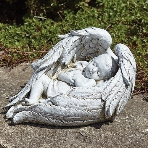 Baby Sleeping in Wings Garden Statue 6"H
