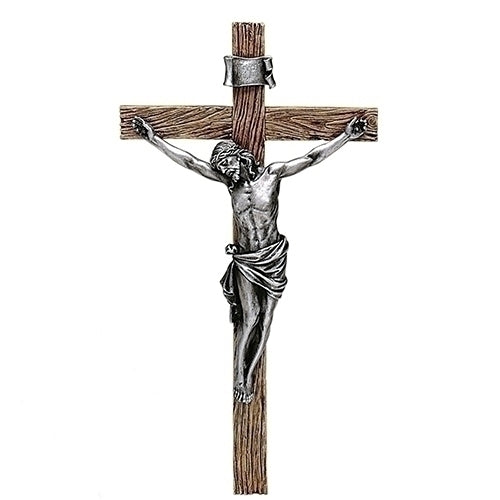 Antiqued Silver Crucifix 20"H