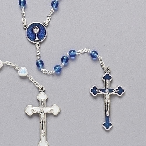 Communion Rosary Blue with Round Beads 16"