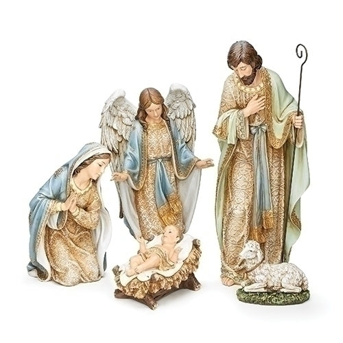 5pc Adorned Holy Family with Angel and Lamb 21.75"H