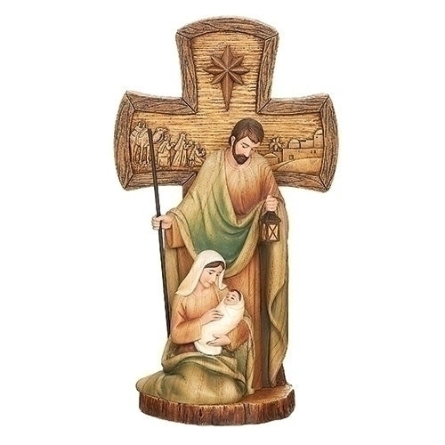 Holy Family Stained Wood Cross 12"H