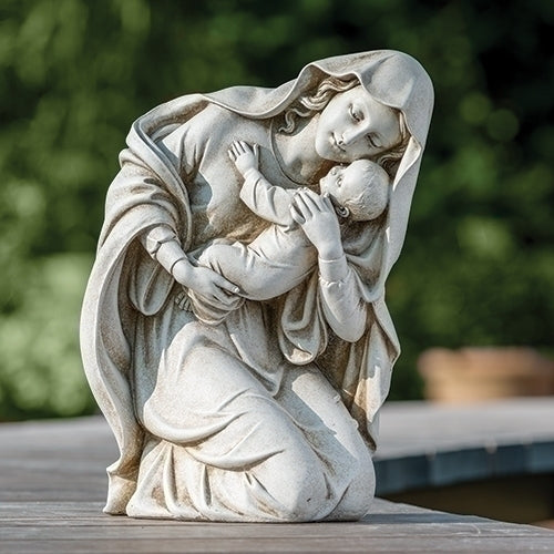 Kneeling Madonna and Child Garden Statue 13.5"H