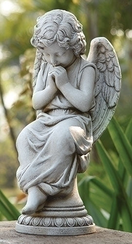 Seated Angel on Pedestal Garden Statue 17"H