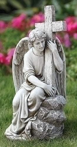 Seated Male Angel with Cross 13"H