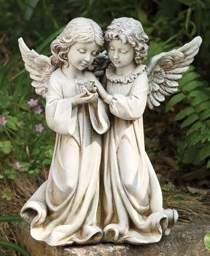 Angels with Bird Garden Statue 12.25"H