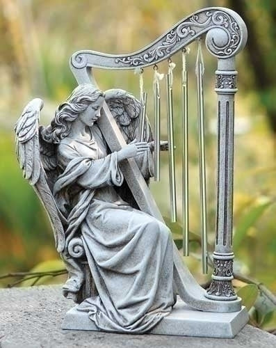 Angel with Windchime Harp 10"H