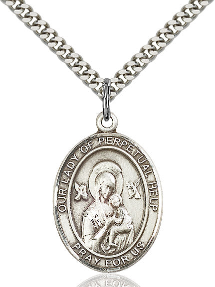 Our Lady of Perpetual Help Necklace Sterling Silver 24"