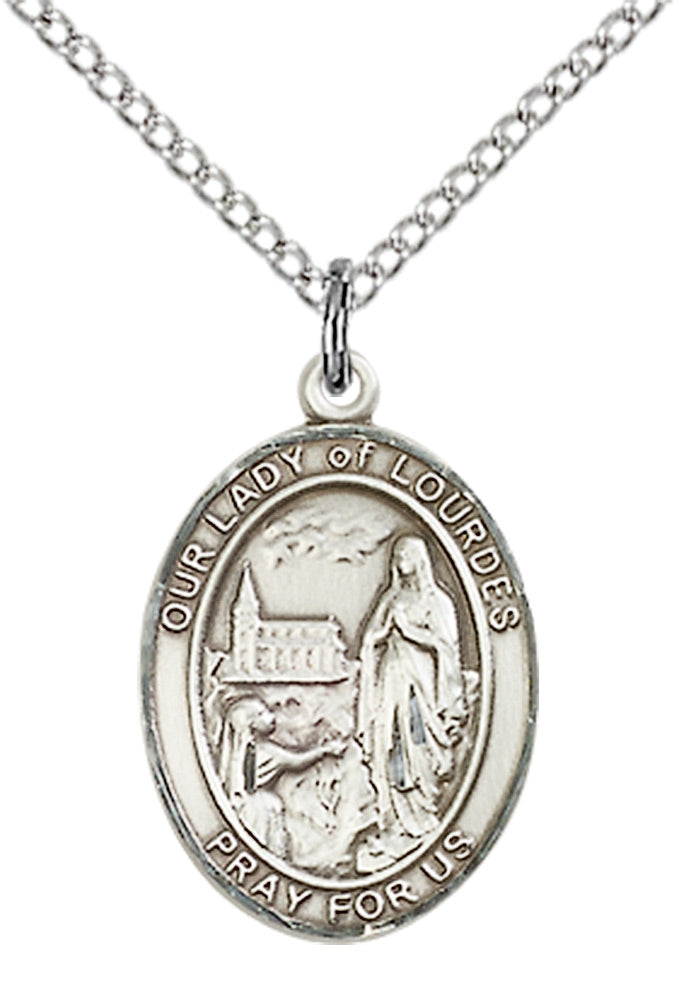 Our Lady of Lourdes Necklace Sterling Silver 18"