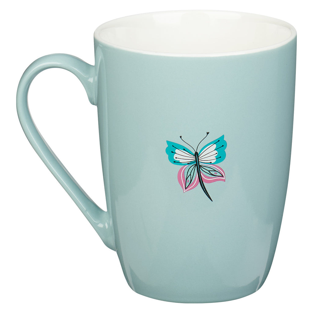 Through Christ Blue Butterfly Ceramic Coffee Mug – Philippians 4:13