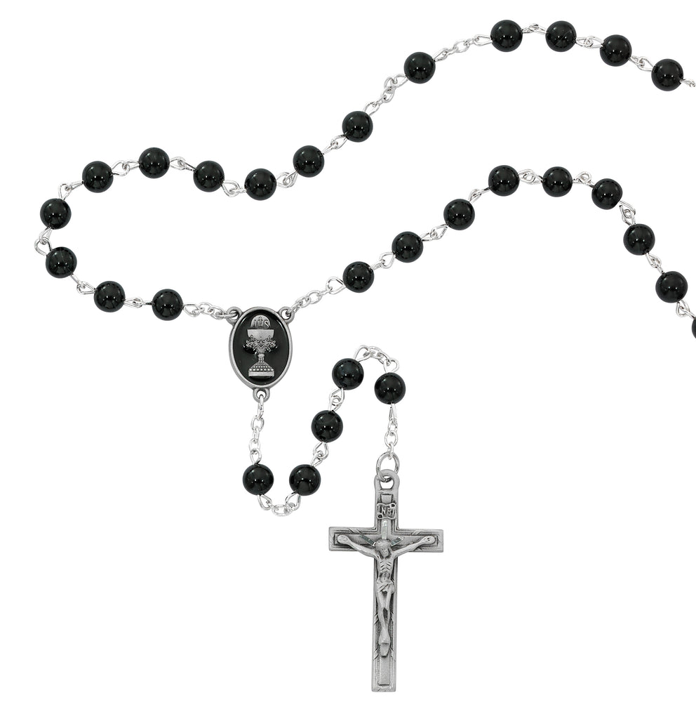 Rosary - 6mm Black Rosary with Chalice, Box