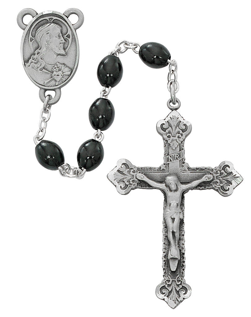 Scared Heart Rosary - Black Wood Boxed