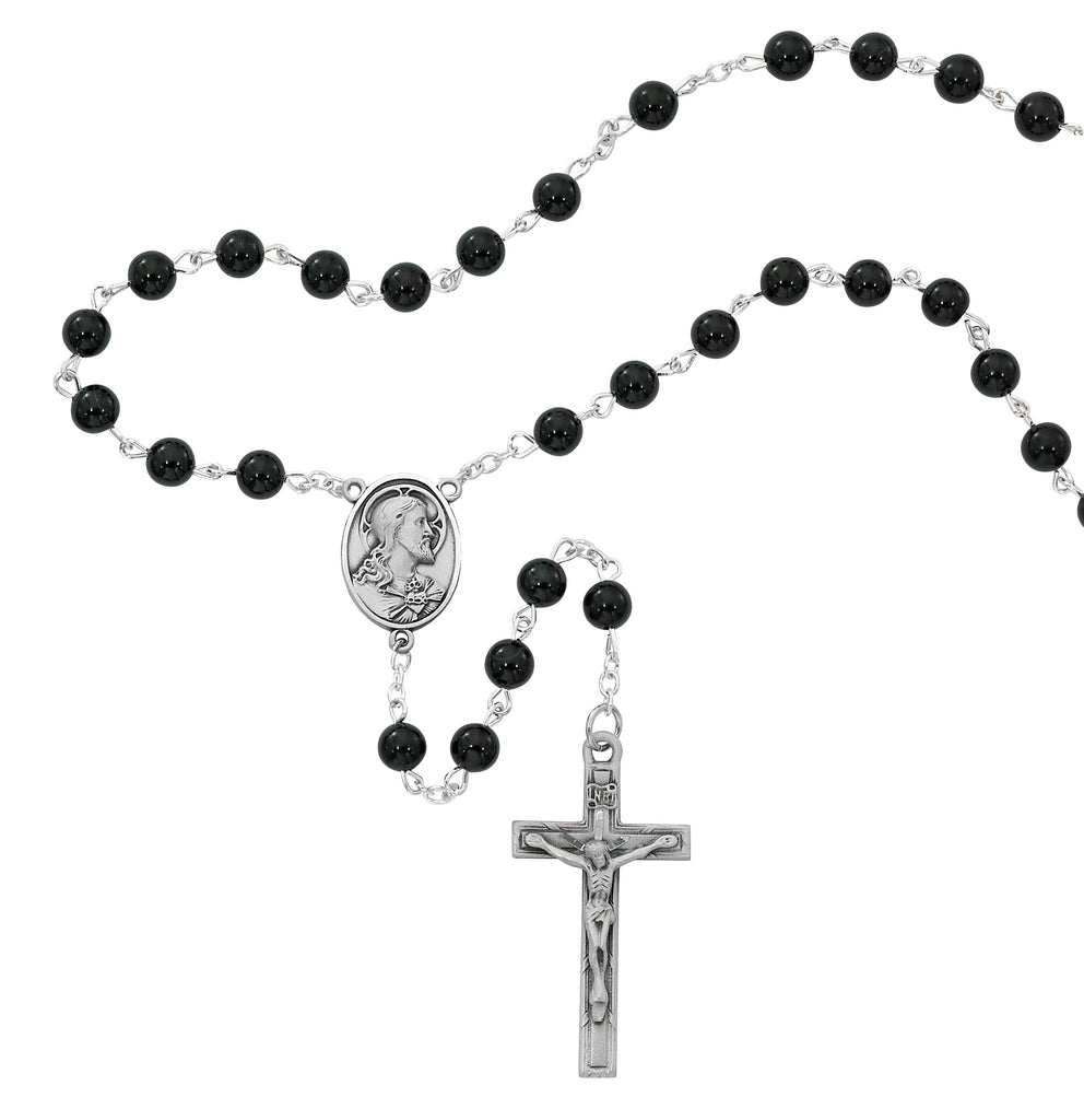 Rosary - 6mm Black Sacred Heart Rosary, Box