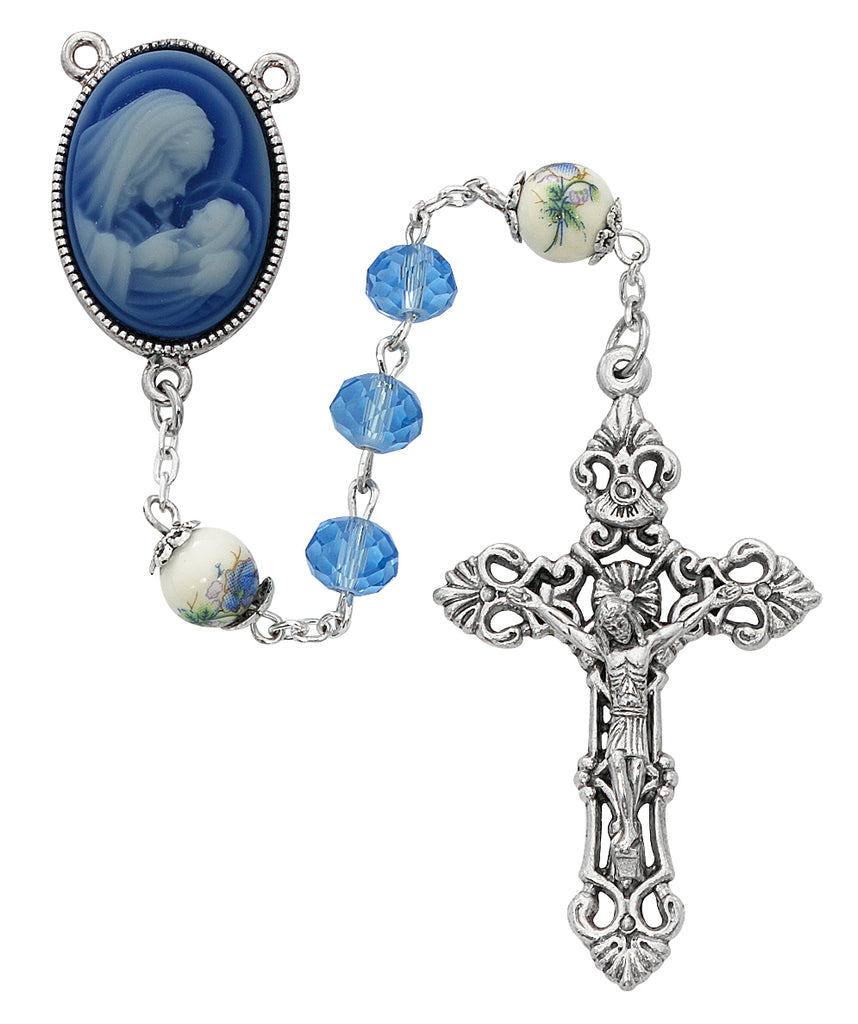 Rosary - Blue Crystal and Ceramic Rosary Boxed