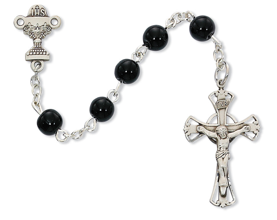 Rosary - Black Glass Communion Rosary Box