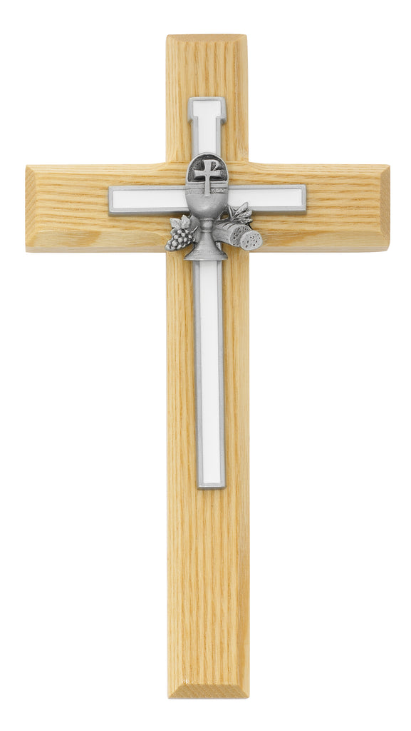 Cross - 8in Oak Cross and White Chalice Cross Box